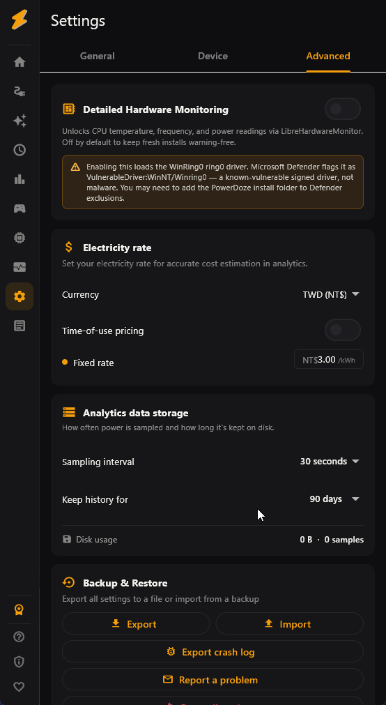 Settings export demo